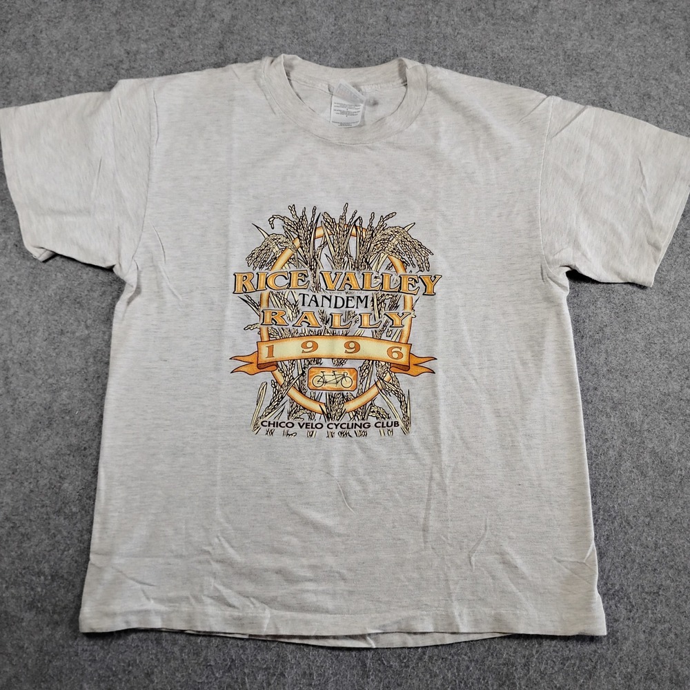 Vintage 1996 Rice Valley Tandem Rally Hanes Beefy-T Gray Graphic Shirt Mens L